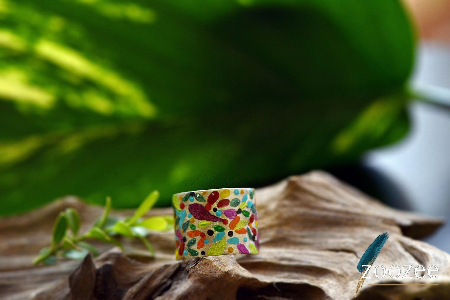 Handpainted Metal Ring Abstract Contemporary Alpaca Jewellery Statement Wearable Art Greece Design