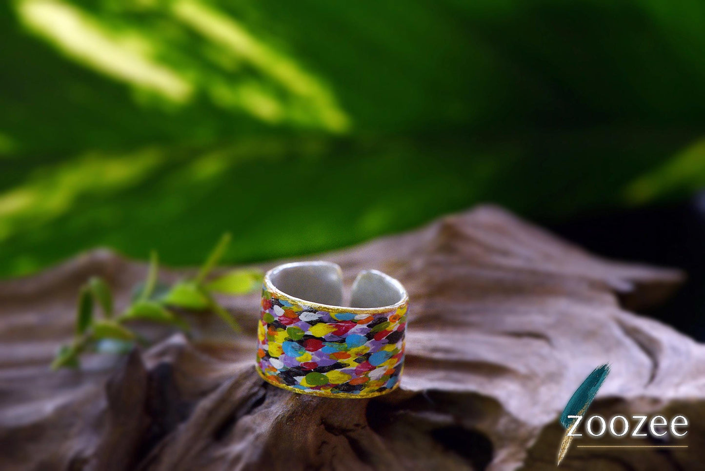 Handpainted Metal Ring Abstract Alpaca Jewellery Contemporary Artistic Statement Wearable Design Greece