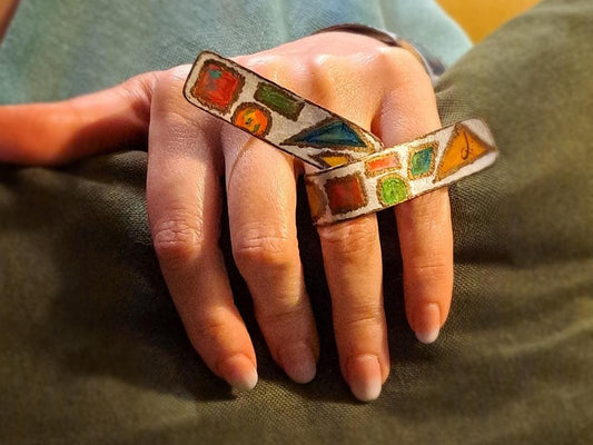 Handmade Alpaca Ring, Painted Patina Wearable Art, Boho Statement Jewelry