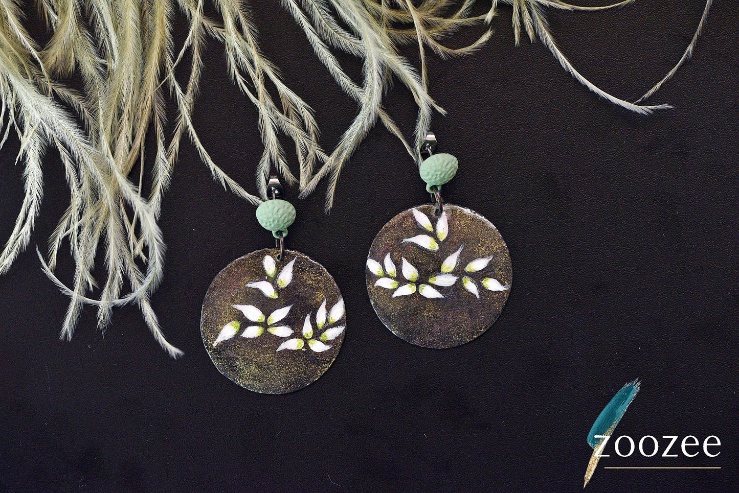 Hand Painted Botanical Round Earrings Nature Inspired Statement Jewelry