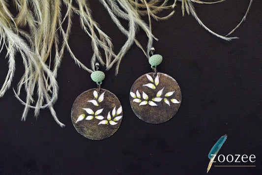 Hand Painted Botanical Round Earrings Nature Inspired Statement Jewelry