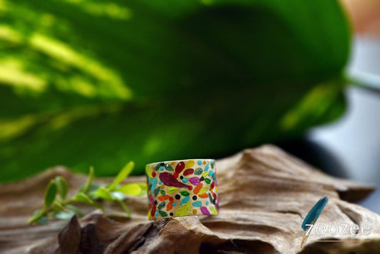 Handpainted Metal Ring Abstract Contemporary Alpaca Jewellery Statement Wearable Art Greece Design