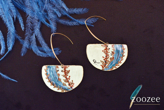 Hand Painted Botanical Earrings Minimalist Nature Art Dangle Jewelry