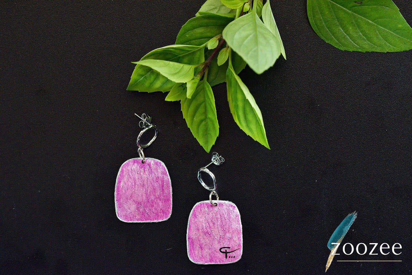 Hand Painted Pink Minimal Earrings Textured Statement Jewelry Modern Elegant