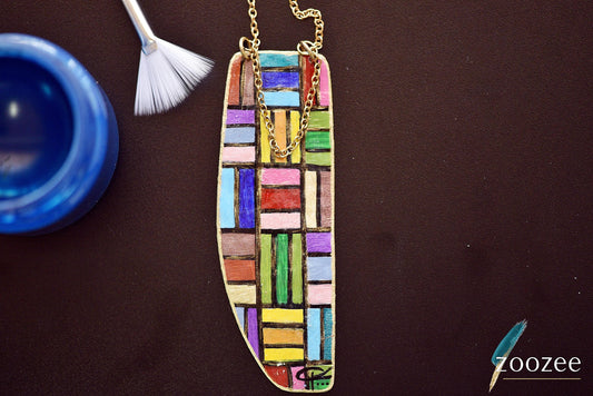 Handpainted Metal Necklace Abstract Pendant Alpaca Jewellery Contemporary Artistic Wearable Shape Greece