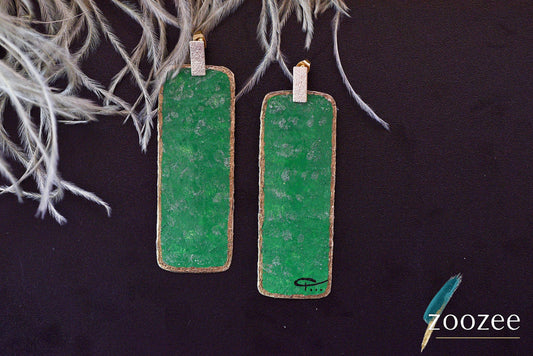 Emerald Green Statement Earrings Minimalist Rectangular Handmade Elegant Jewelry