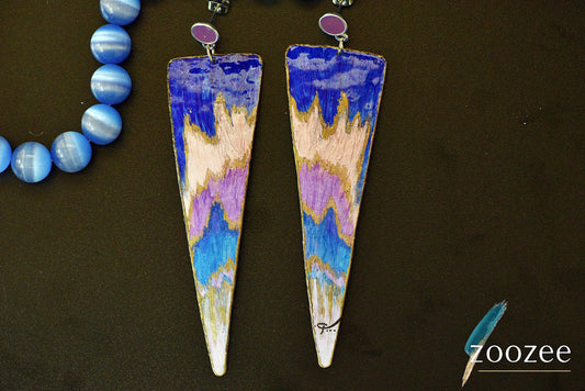 Painting on Metal Long Triangle Earrings Abstract Landscape Handpainted Statement Jewelry