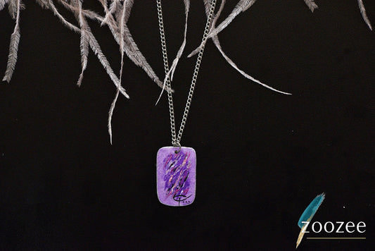 Purple abstract pendant necklace handpainted rectangular modern art jewelry