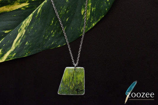 Green abstract pendant necklace handpainted geometric art jewelry minimal design