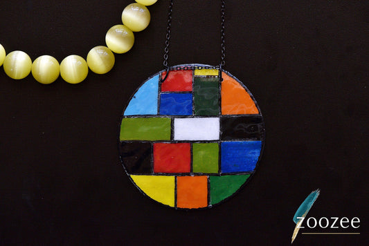 Painting on Metal Necklace Handpainted Geometric Color Block Pendant Modern Art Jewelry