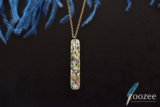 Colorful long pendant necklace terrazzo style handpainted slim jewelry