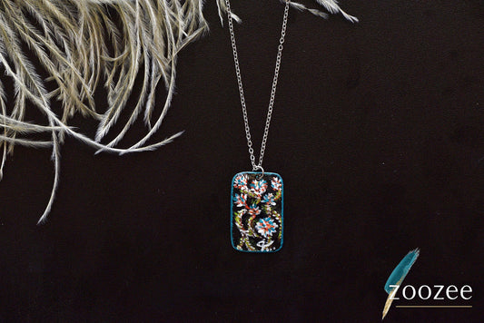 Painting on Metal Necklace Handpainted Floral Pendant Botanical Art Statement Jewelry