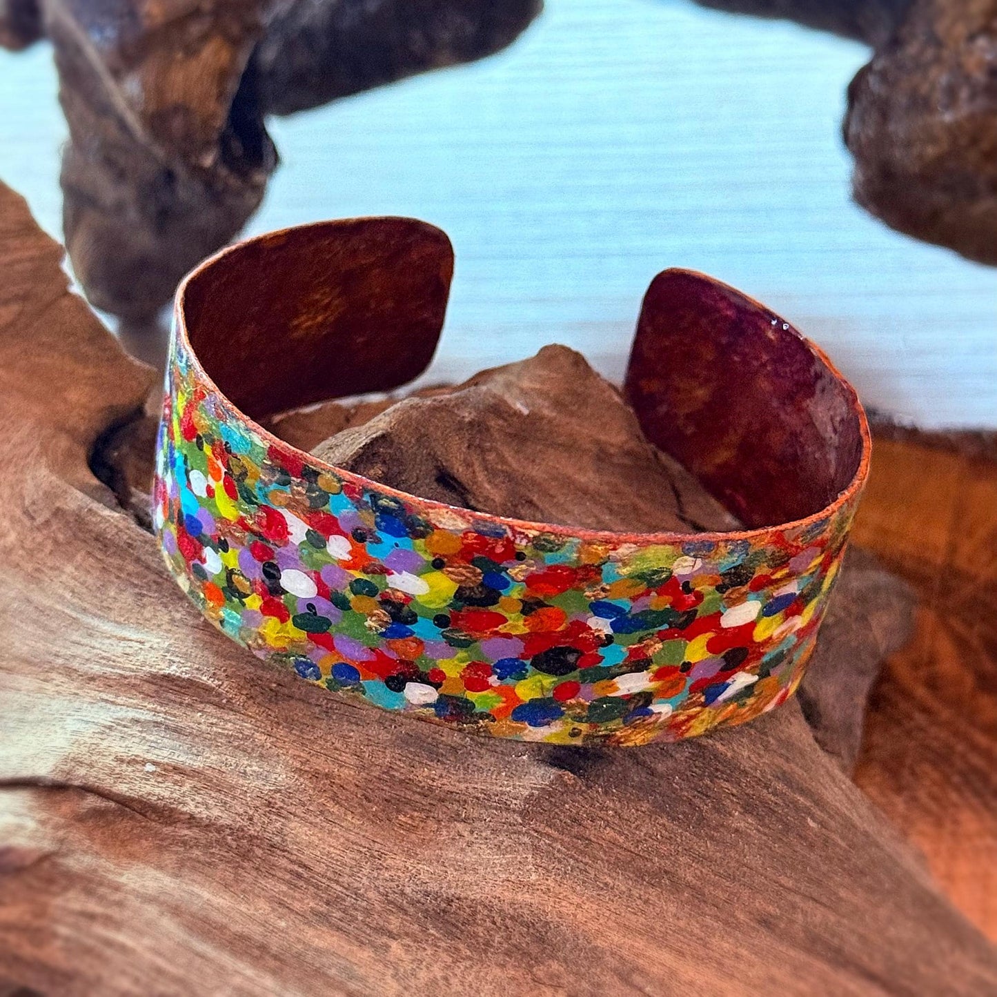 Handpainted Metal Bracelet – Abstract Jewellery – One of a Kind Cuff Bracelet – Contemporary Wearable art