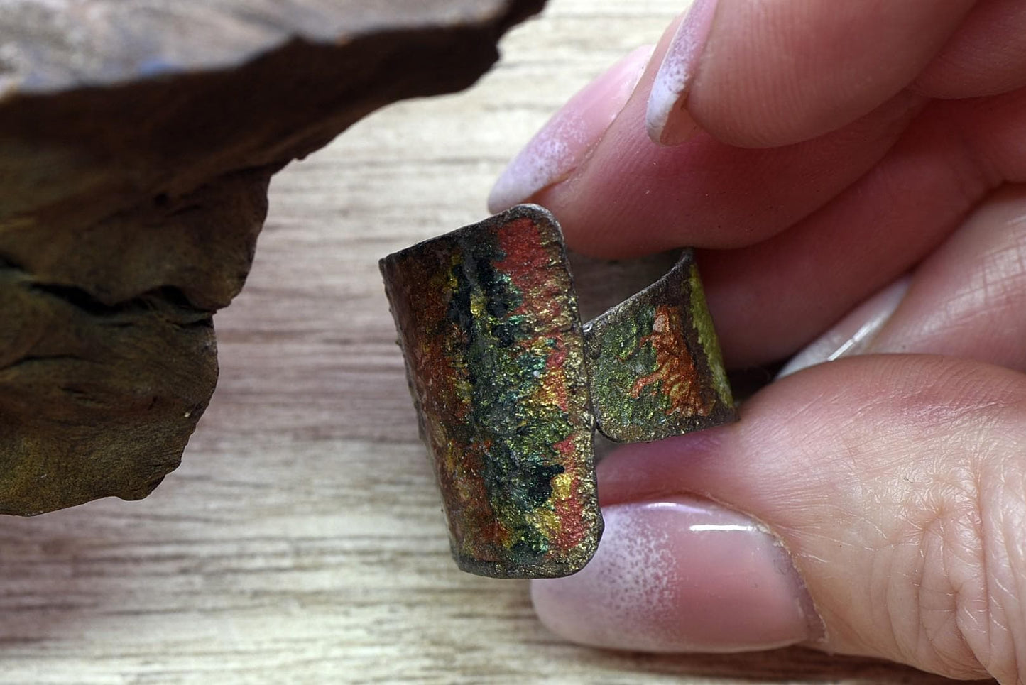 Oxidized Alpaca Ring, Textured Artisan Jewelry, Earth Tone Statement Gift for Her