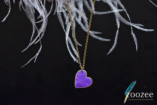 Purple Metal Heart Pendant Necklace Minimal Handmade Romantic Jewelry Gift