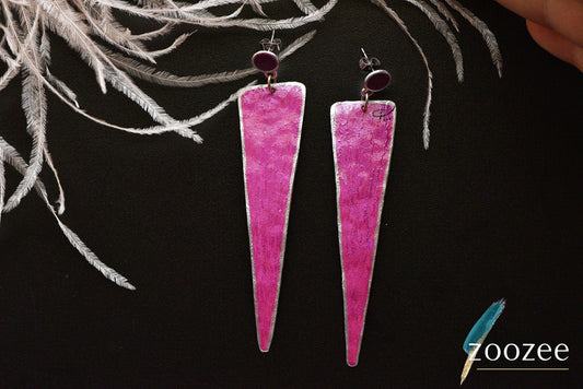 Painting on Metal Earrings Handpainted Long Drop Statement Modern Artistic Jewelry