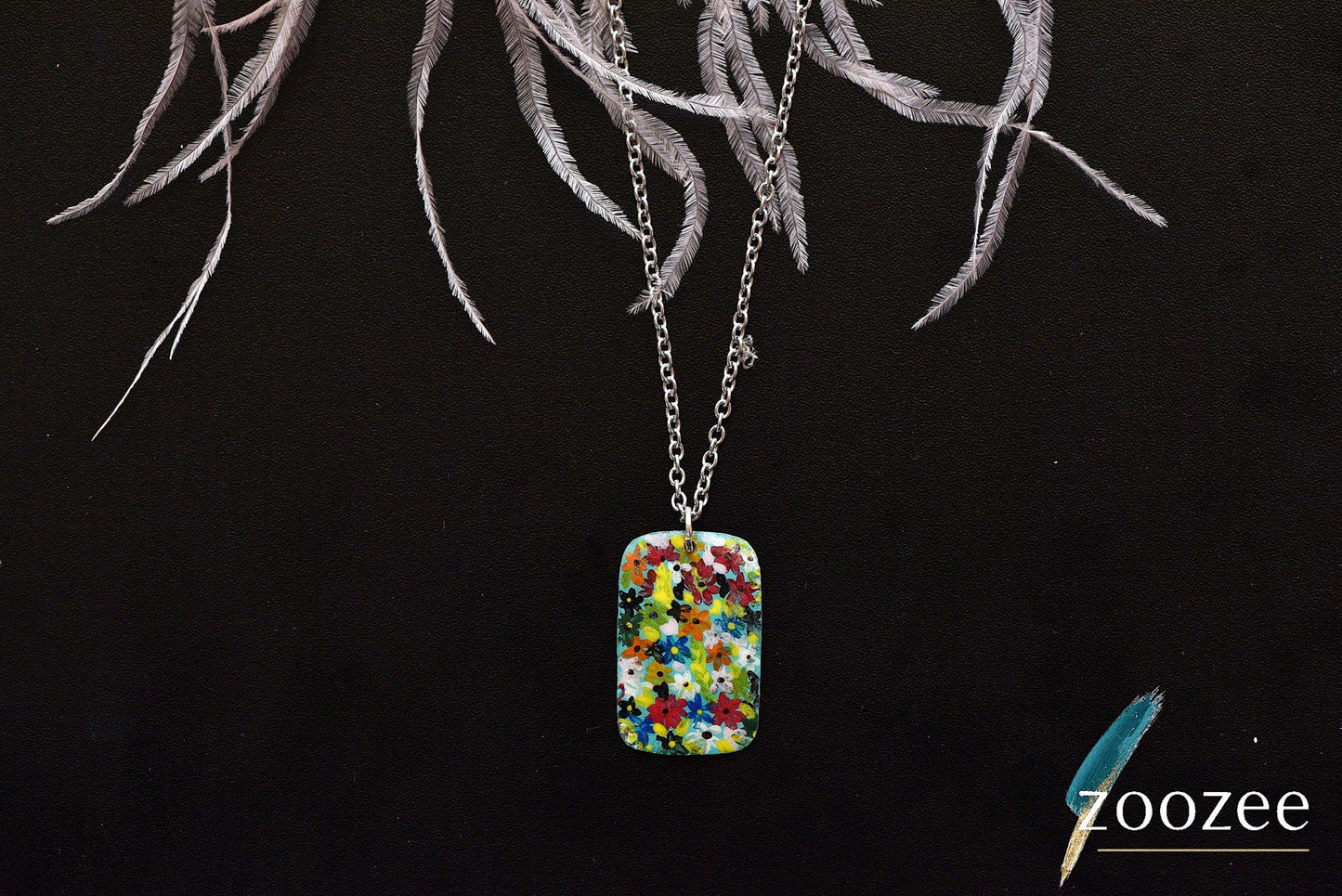 Colorful Floral Pendant Necklace Alpaca Metal Hand Painted Jewelry