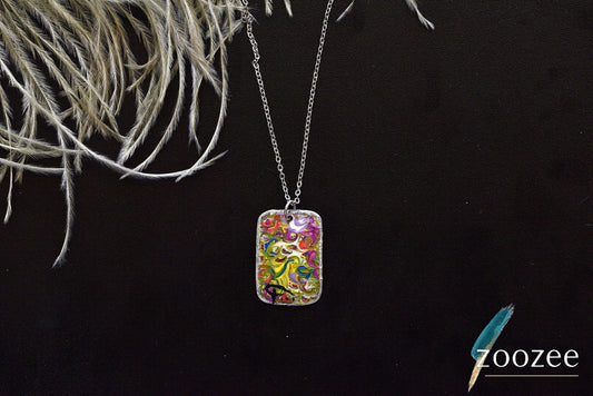 Painting on Metal Necklace Handpainted Fluid Abstract Pendant Statement Art Jewelry