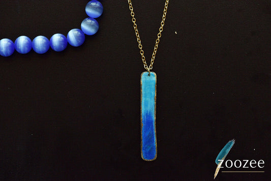 Blue Gradient Bar Pendant Necklace Minimal Handmade Jewelry