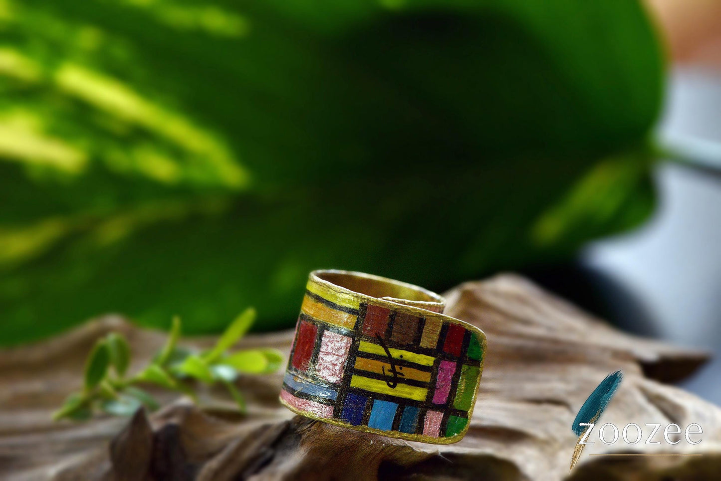 Handpainted Alpaca Metal Ring – Abstract Art Jewelry, Made in Greece