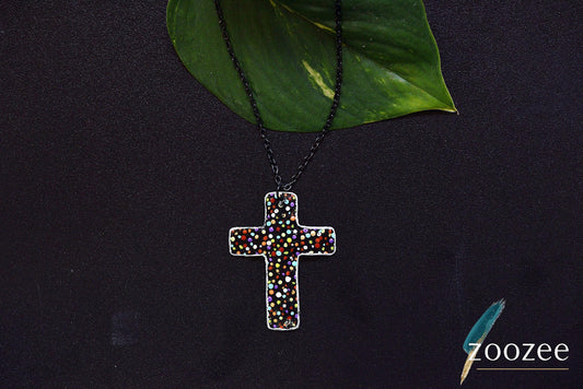 Handpainted Metal Necklace Cross Abstract Pendant Alpaca Jewellery Contemporary Statement Wearable Art Greece