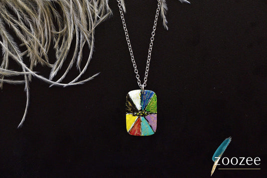 Painting on Metal Necklace Handpainted Color Wheel Pendant Modern Art Statement Jewelry