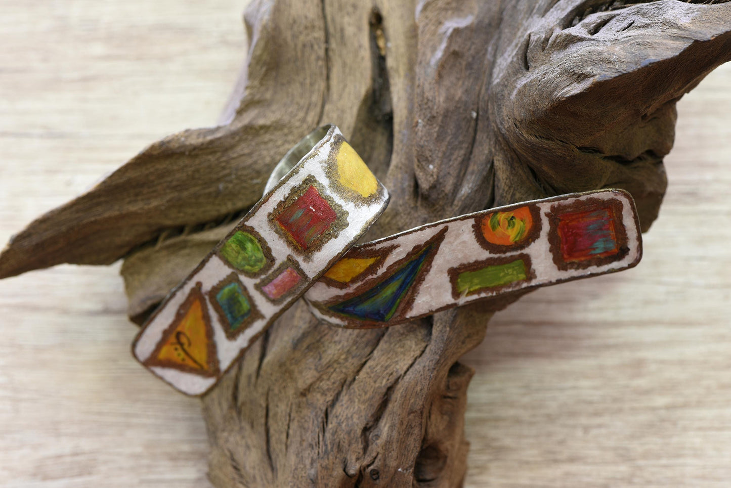 Handmade Alpaca Ring, Painted Patina Wearable Art, Boho Statement Jewelry