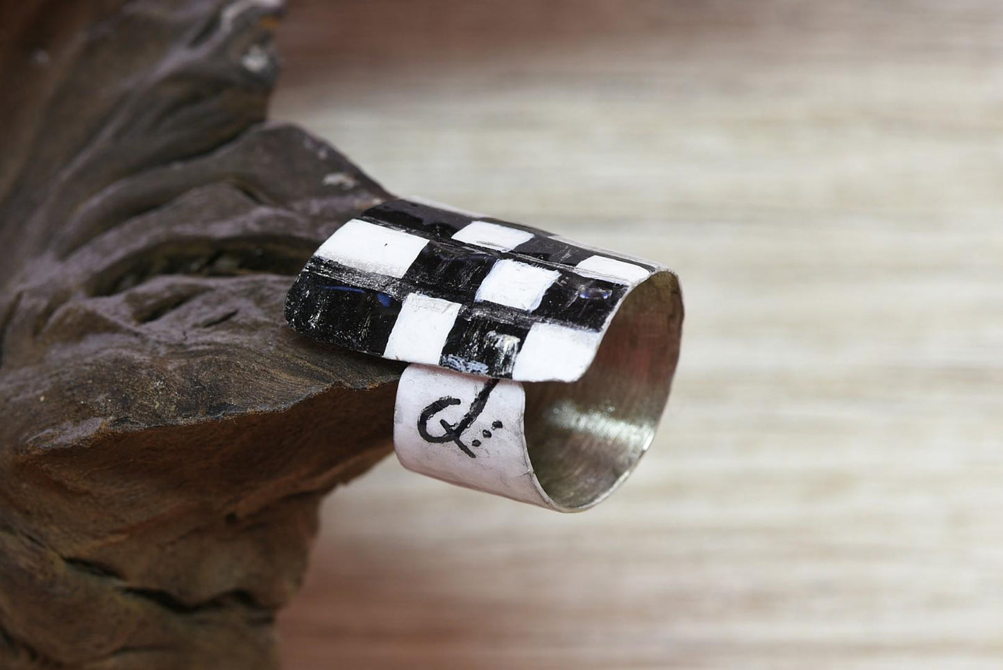 Minimal Alpaca Ring, Black White Handcrafted Jewelry, Unique Statement Gift for Her