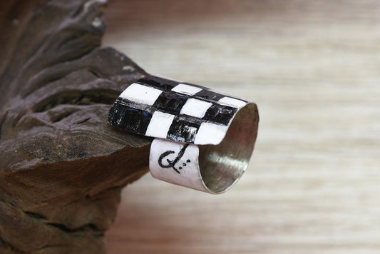 Minimal Alpaca Ring, Black White Handcrafted Jewelry, Unique Statement Gift for Her