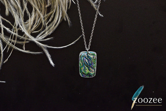 Hand Painted Alpaca Pendant Necklace, Colorful Mosaic Art, OOAK