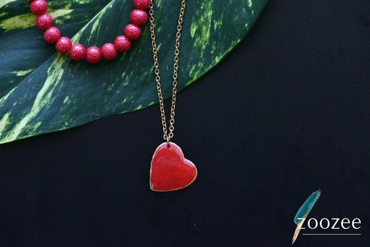 Red Heart Necklace Handpainted Pendant Romantic Gift Minimal Jewelry