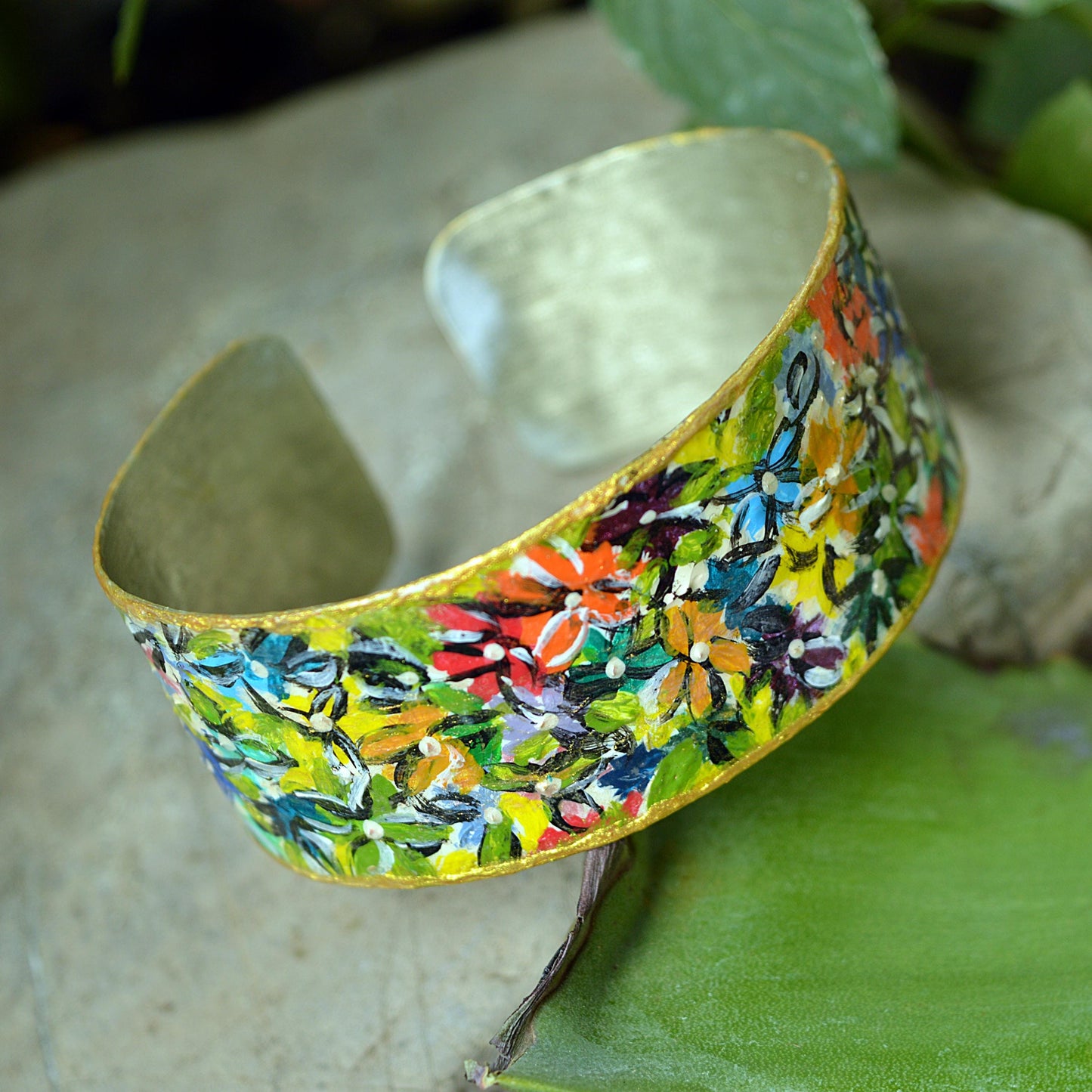 Handpainted Metal Cuff Bracelet – Abstract One of a Kind Jewellery – Contemporary Wearable Art – Alpaca Bracelet