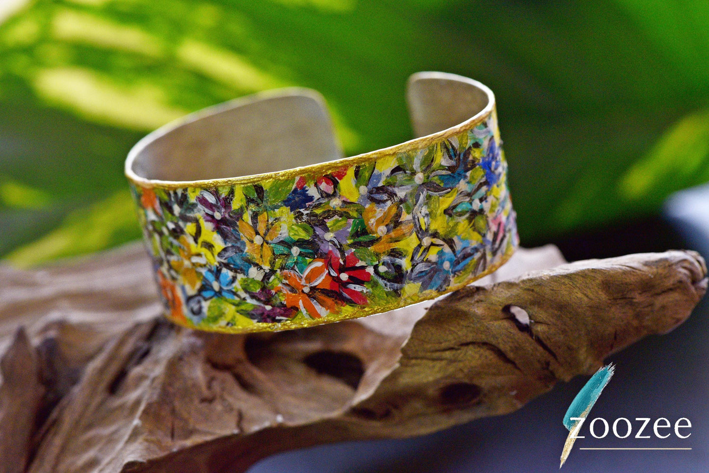 Handpainted Metal Cuff Bracelet – Abstract One of a Kind Jewellery – Contemporary Wearable Art – Alpaca Bracelet