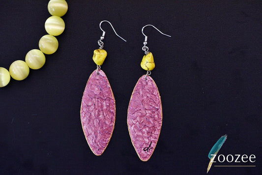 Textured Burgundy Earrings with Yellow Stone Accent Handmade Statement Jewelry