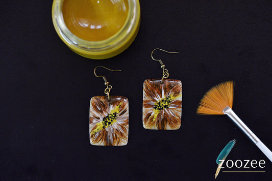 Hand Painted Floral Statement Earrings Artistic Square Nature Inspired Jewelry