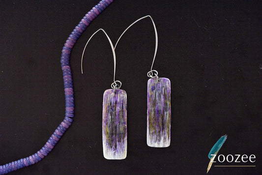 Abstract Purple Gradient Drop Earrings Hand Painted Minimal Statement Jewelry