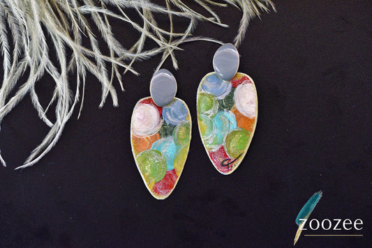 Abstract Colorful Earrings Hand Painted Statement Artistic Jewelry