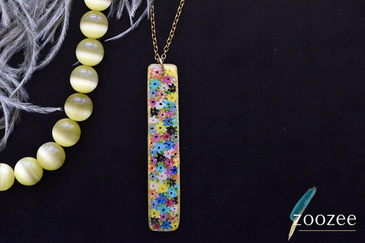 Painting on Metal Alpaca Necklace Handpainted Floral Bar Pendant Minimal Statement Art Jewelry