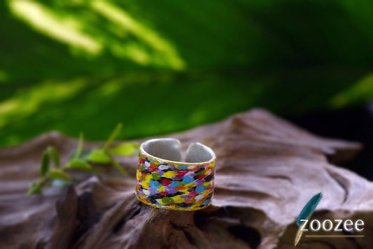 Handpainted Metal Ring Abstract Alpaca Jewellery Contemporary Artistic Statement Wearable Design Greece